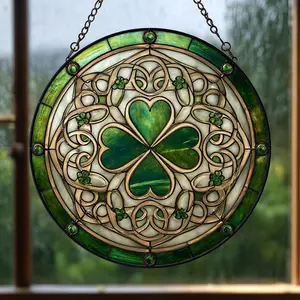 Patrick's Day Stained Glass Suncatcher, Window Hanging Decor, Shamrock Suncatcher, Gift For Home Decor