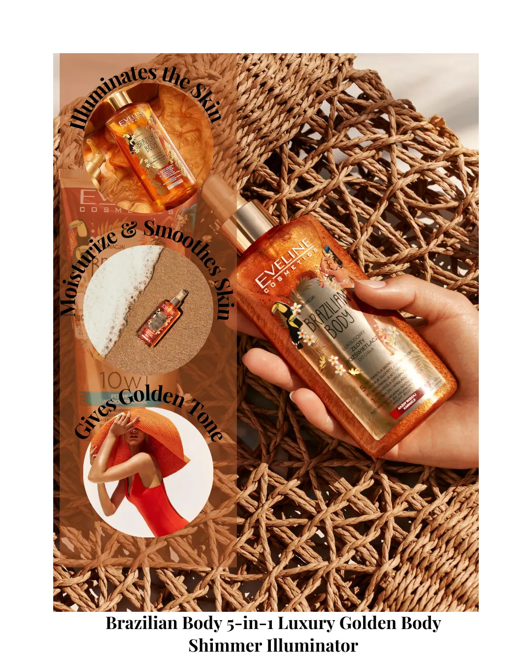 Eveline Cosmetics Brazilian Body Shimmer 5 in 1 Luxury Golden Body Illuminator Body Care Lotions Argan