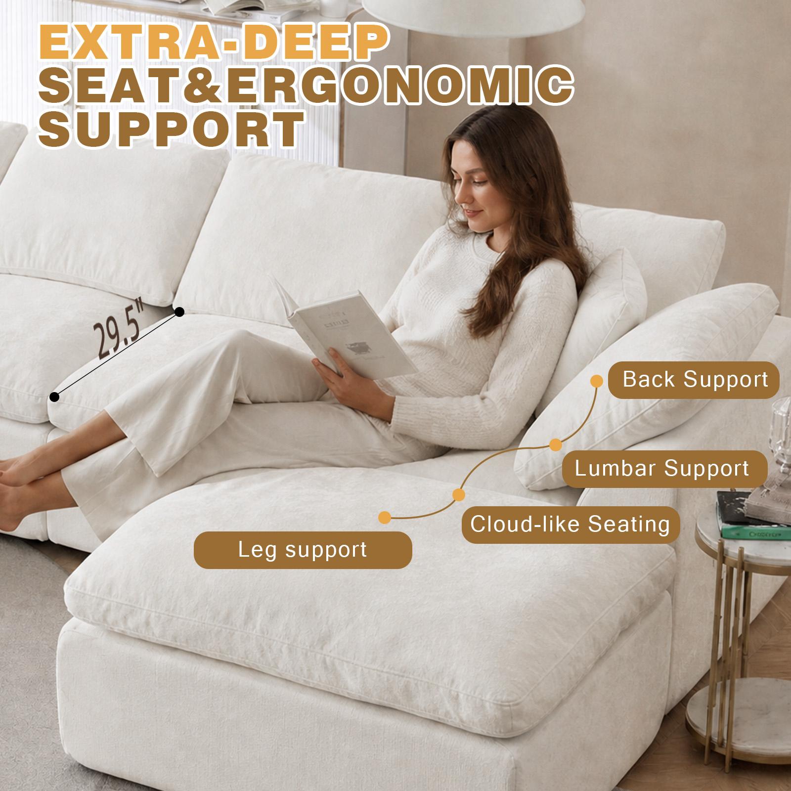 Cream White Cloud Modular Tofu Block Sectional Sofa, Free Reconfigurable Floor Couch for Playing Relaxing Movie Night Sleeping, Oversized U-Shaped Convertible Sleeper Sofa for Living Room Apartment