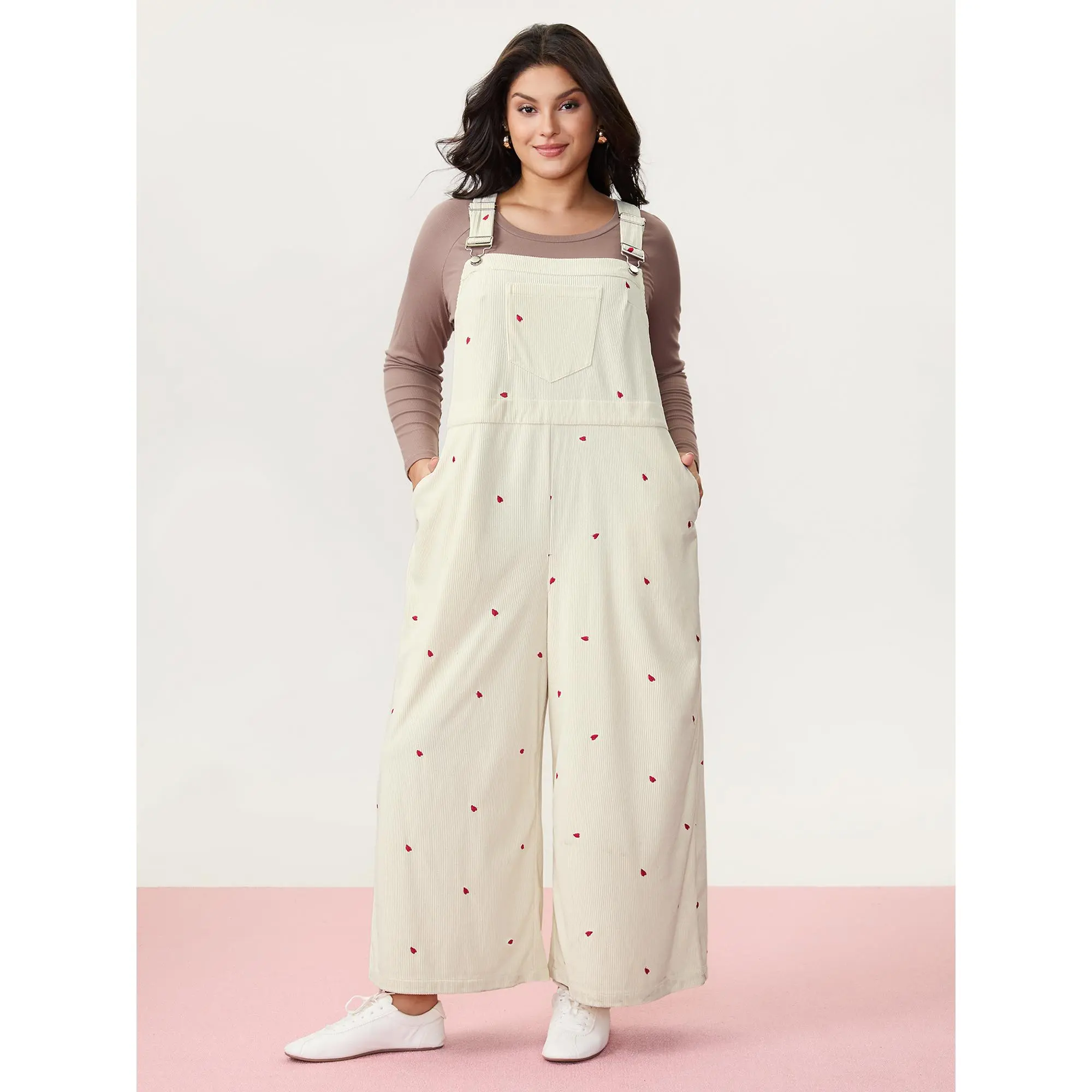 BloomChic Women's Plus Size Polyester Overalls Jumpsuit - Tiny Heart Embroidery,Adjustable Straps,Smooth Fabric,Pocket,Garment Fit,Sizes M-6X, Swimweek,Jumpsuits For Women,Overalls For Women,Summerfinds