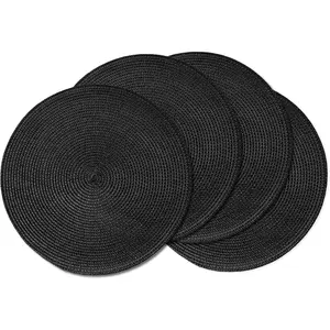 Round Braided Placemats 15 Inch Round Table Mats For Dining Tables Natural Woven Heat Resistant Place Mats Set of 4 (Black,4)