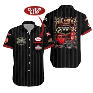 Vintage Garage Mechanic Hawaiian Shirt – Retro Workwear Route Trip Vibe, Date Night Outfit, Summer Streetwear for Men, Women & Youth