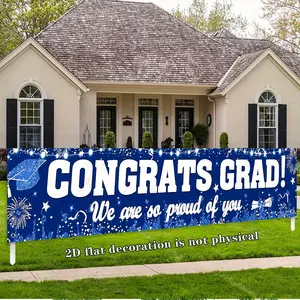 1pc Blue "CONGRATS, GRAD!" Outdoor Party Banner, Durable Weatherproof Yard Sign for Graduation Birthday Wedding Holiday Celebrations, Proud Graduate Gift