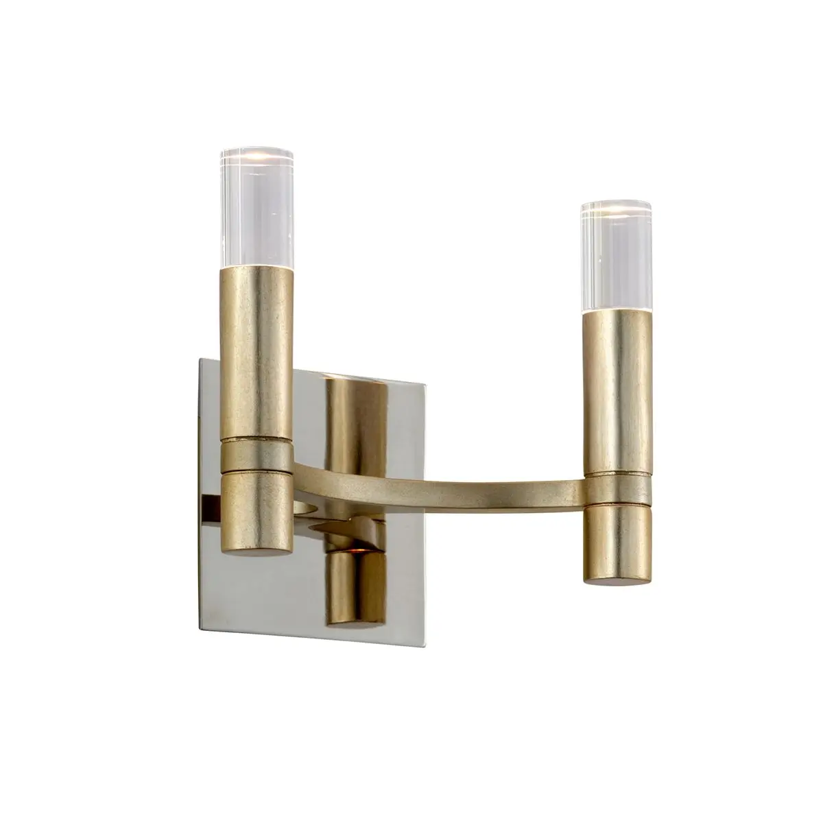 Nexus Sconce With Integrated LED, 2700K Warm White Light, Crystal Cylinder Diffusers, Cast Iron Frame