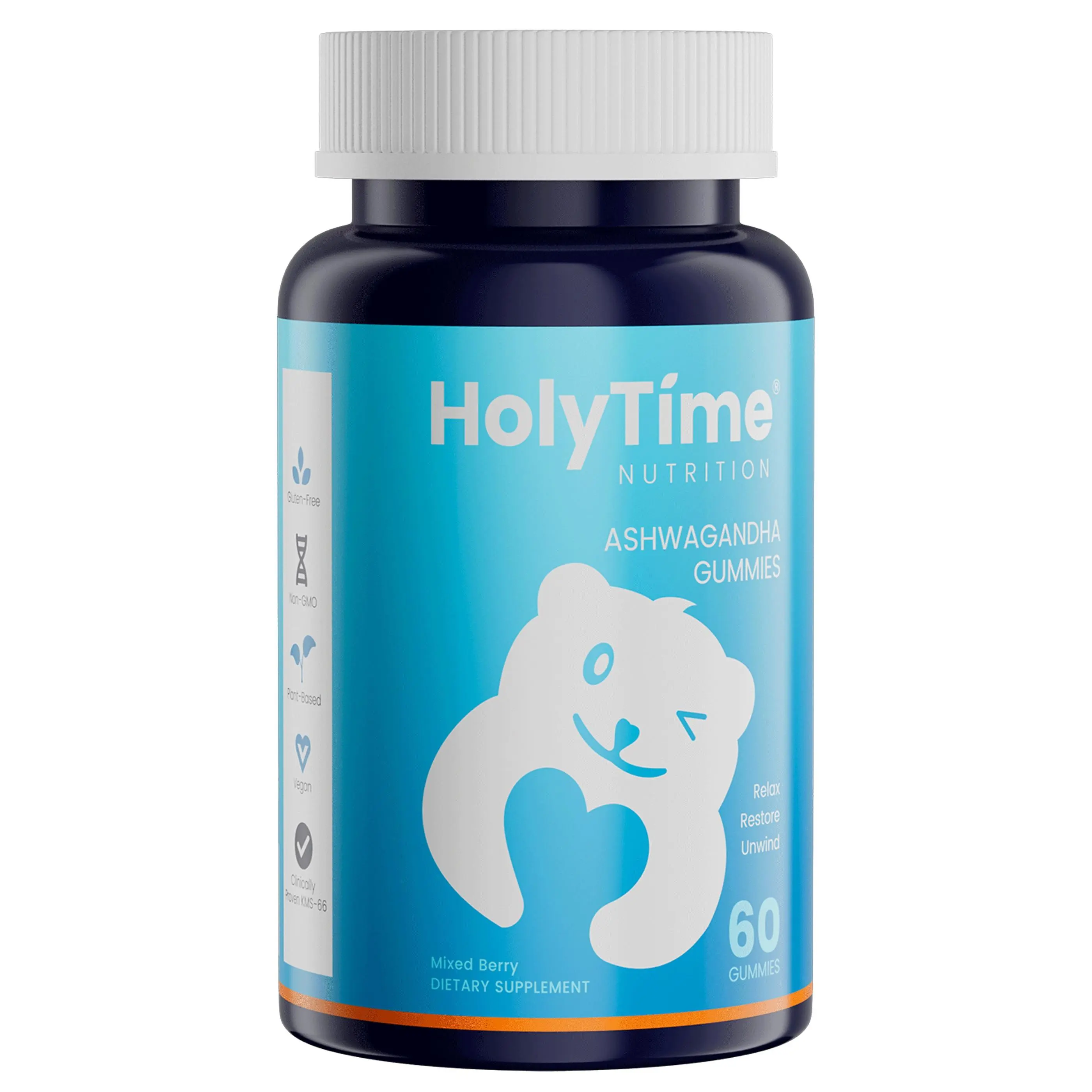HolyTime Ashwagandha & Vitamin D Gummies - Mixed Berry Flavor, Sleep Aid Support & Stress Reduction, Contains KSM-66, Magnesium, Zinc, Vitamins, Vegan, Vegetable-Based, Non-GMO, Gluten-Free & Gelatin-Free