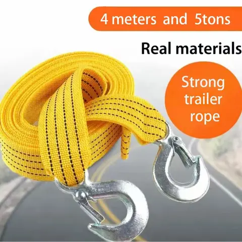 5-Ton Durable Automotive Tow Strap - 4m Thickened Flat Strap, Double-Layer Multifunction Recovery Tool, Off-Road Towing & Flat Towing Gear with Hook, Portable Bag, Winch Cable for Outdoor Tough Pulls