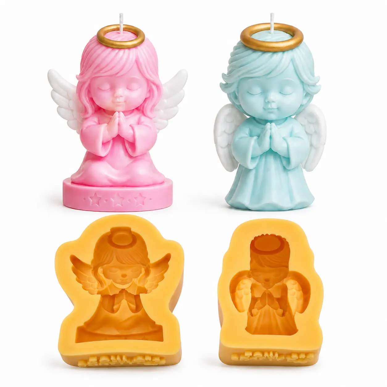2 Pieces Angel Silicone Mold for Candles, Soap & Resin | 3D Praying Angel Mold DIY Candle Making Craft Mold Religious Gift