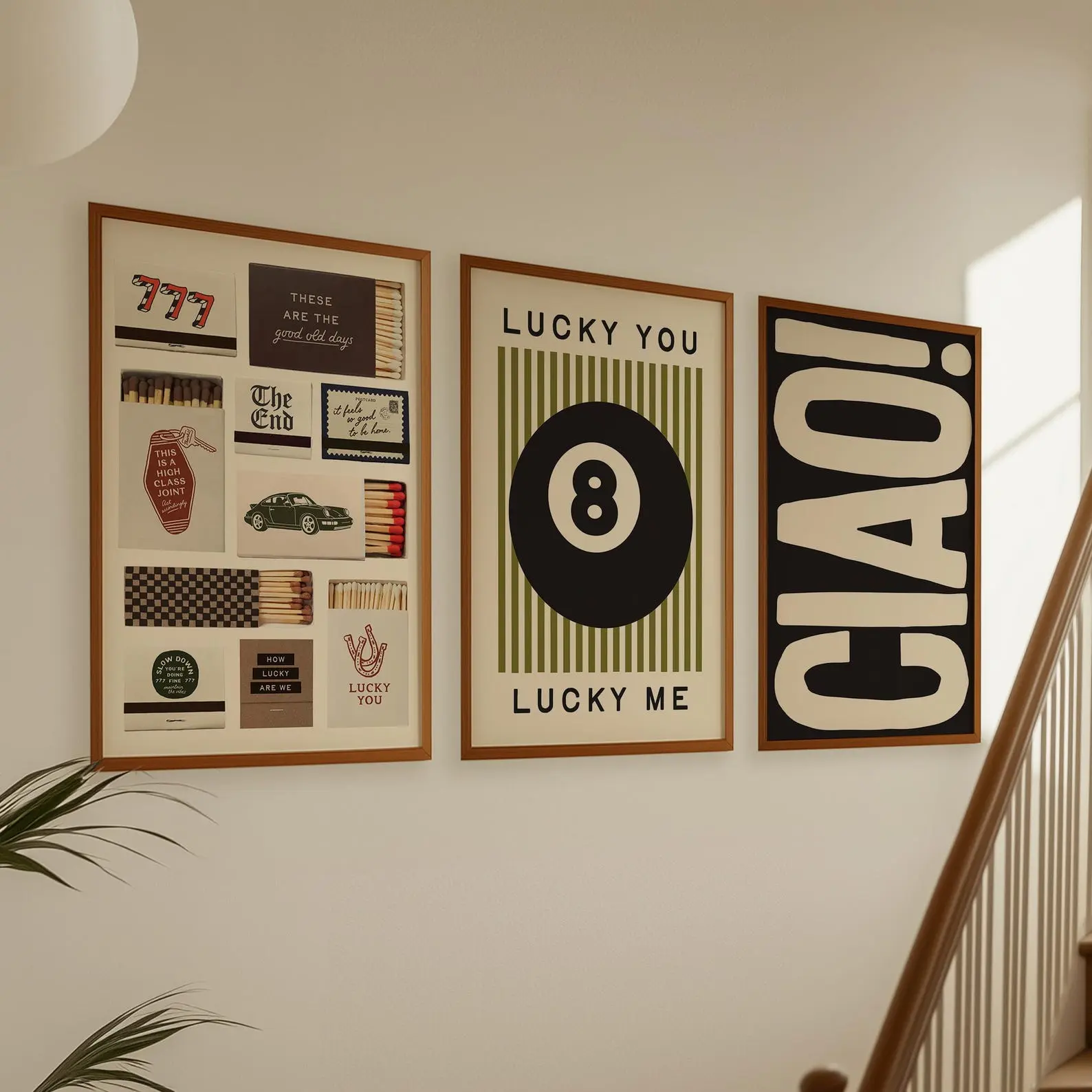 Trendy Poster Set of 3 Prints 8 Ball Print, Lucky You Lucky Me, Matchbox Prints, Ciao, Dopamine Decor Bundle
