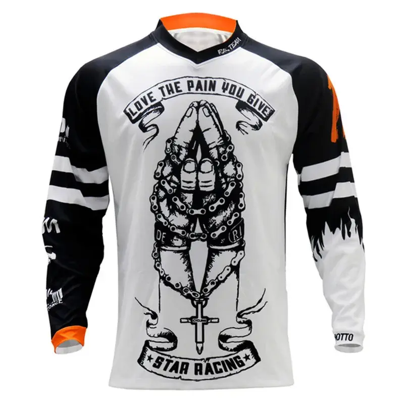 Men's Graphic Print Motocross Jersey, Lightweight Fitted Long Sleeve Polyester Activewear for Downhill MTB Racing - Breathable & Quick-Dry, Athletic Activewear, Male, Cool Bike Gear, Cyclist Lifestyle, Long Sleeves, M3, M2, Active Cycle, Cooling Cycle, Dr