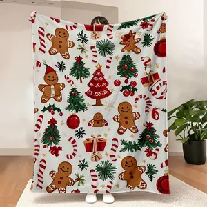 Christmas Gingerbread Wonderland Flannel Throw Ultra Soft Cozy Blanket Enchanting Gingerbread House Cookie Designs Perfect Living Room Bedroom Decor Festive Seasonal Celebrations