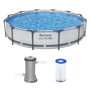 Bestway Steel Pro MAX 12 ft x 30 in Above Ground Swimming Pool Set, Round Outdoor Family Pool with Corrosion Resistant Steel Frame, Strong PVC Liner and Quick Setup for Backyard Gatherings and Summer Activities