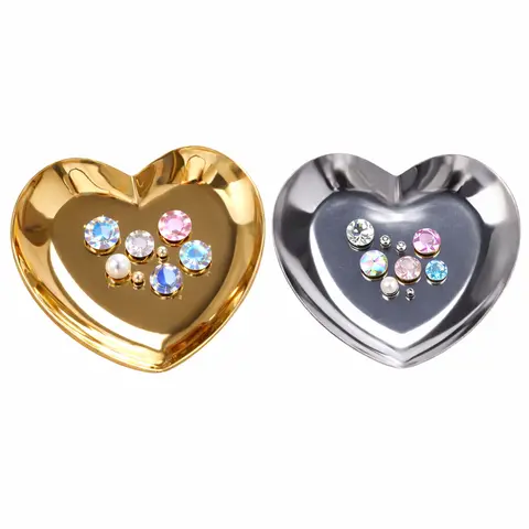 Heart-Shaped Metal Rhinestone Tray for Nail Art - Durable & Easy-to-Clean Design - Perfect for Rhinestones Gems & Charms