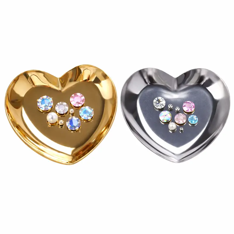 Heart-Shaped Metal Rhinestone Tray for Nail Art - Durable & Easy-to-Clean Design - Perfect for Rhinestones Gems & Charms