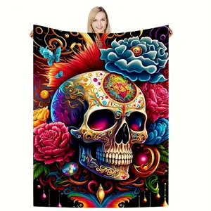 Unique printed skull flannel sofa blanket, soft, comfortable, lightweight and warm, unisex.