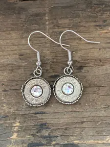 45 caliber clear filigree rimmed drop bullet earrings