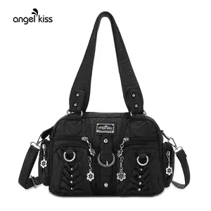 Angel Kiss Women's Small Plain Vegan Leather Casual Hobo Purse Shoulder Bag - Anti-Shock Tested, Multi-Pockets, Zippered Handbag with Adjustable Crossbody & Shoulder Strap | Angel Kiss Bag summerwins