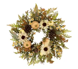 Northlight Sunflowers and Pumpkins Harvest Wreath 28"