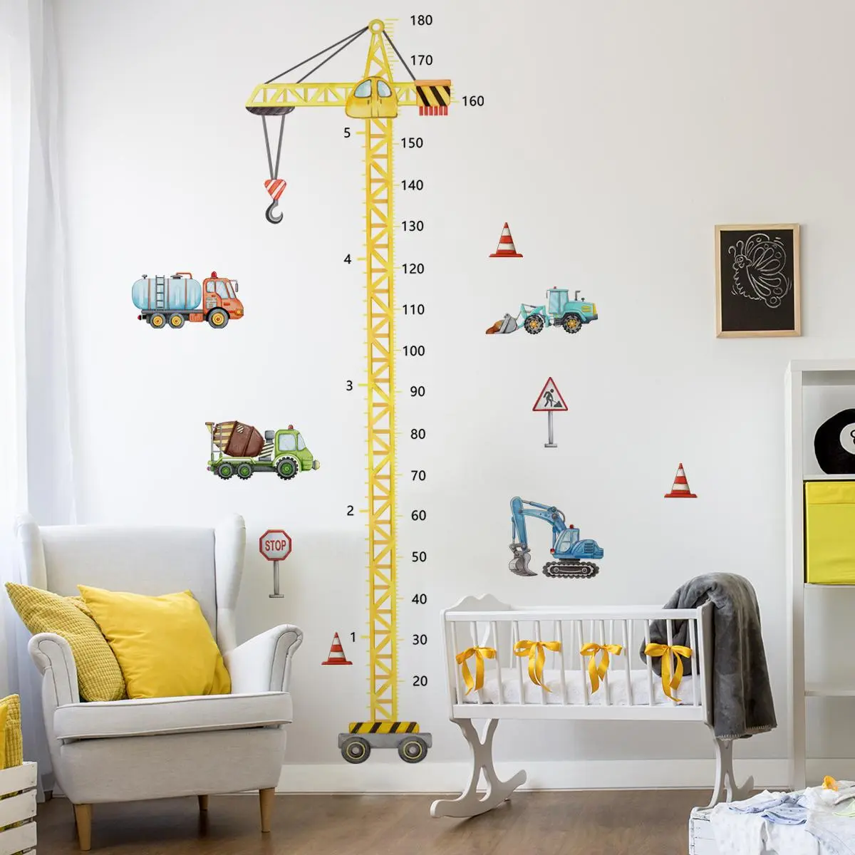 Construction Themed Height Chart Sticker, Self Adhesive Height Measuring Sticker, Wall Decal for Home Living Room Bedroom, Decorative, Decoration Items, Stickers Decor, Sticker Set