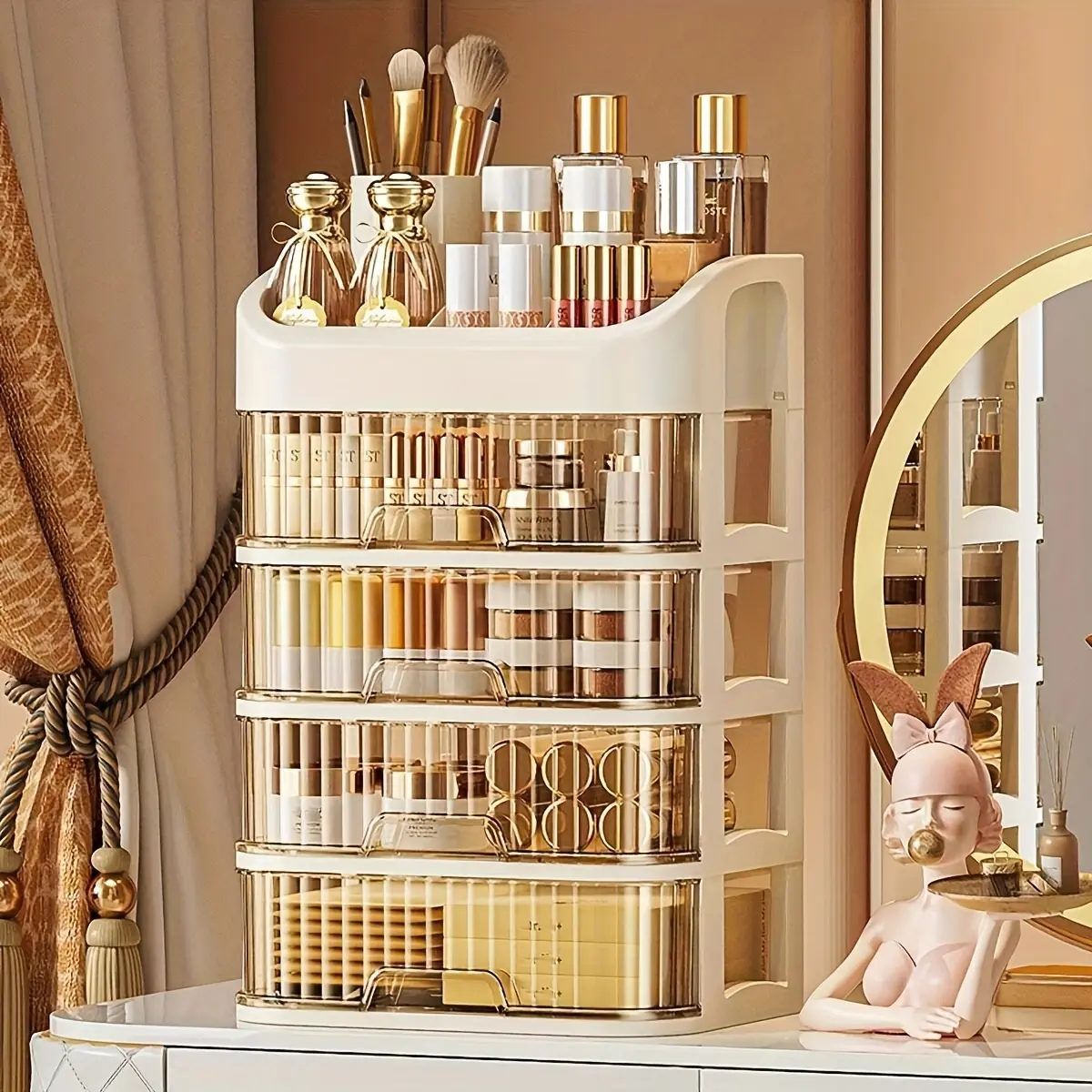 3-Layer/5-Layer Fashionable Dust-Proof Cosmetic Storage Rack Box - Lightweight Plastic Storage Rack, Suitable for Skincare Products, Masks And Lipsticks | Ideal Choice for Bathroom Countertop, The Perfect Storage Solution for Halloween And Christmas