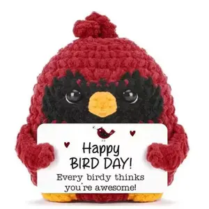 Emotional Support Crochet Gift, Handmade Crochet Figure - Adorable Happy Bird-Day Red Cardinal Knitted Décor, Fun Birthday Gift for daughter, Friends, Ideal for birthday and Special Occasions, Cute Gift for Knitting Enthusiasts