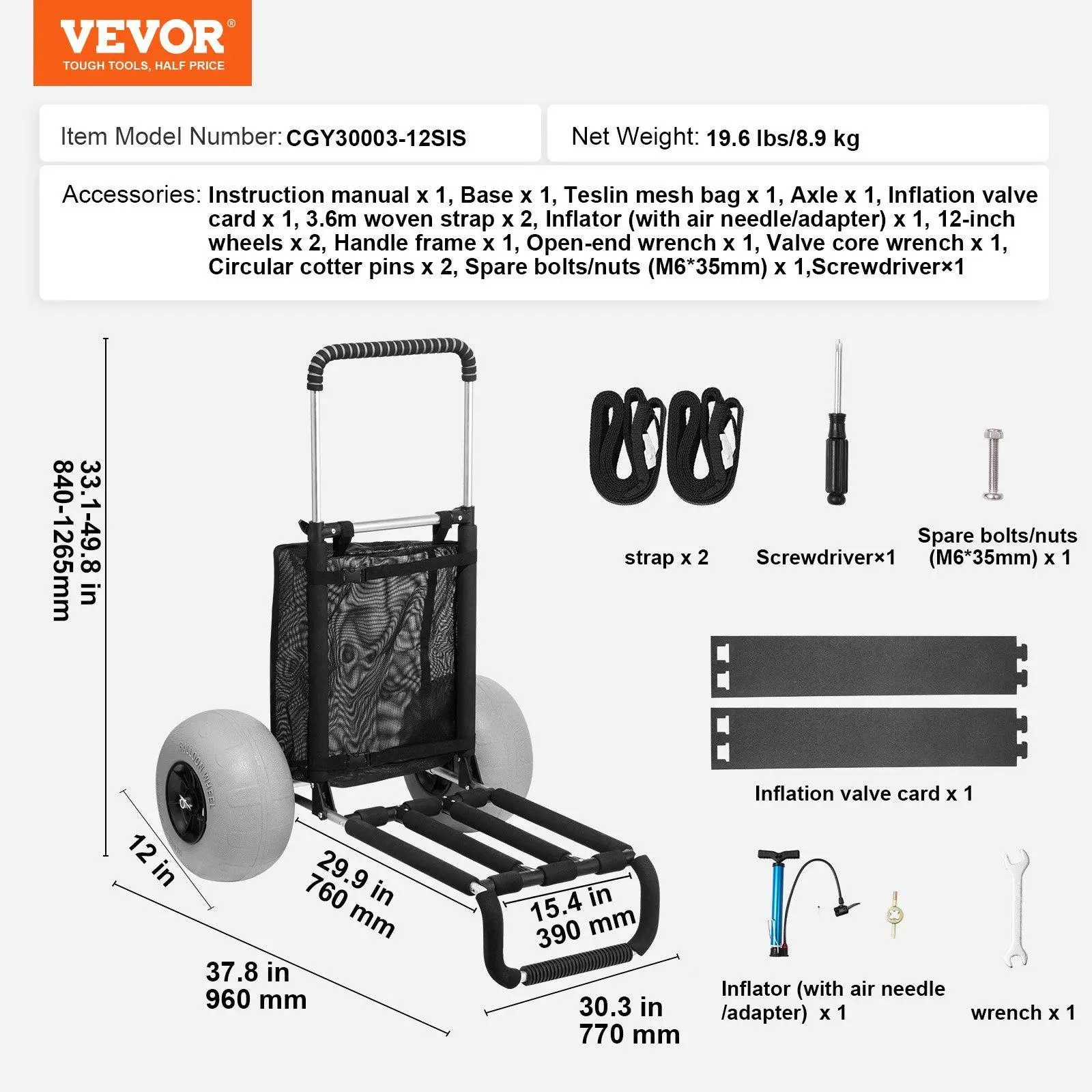 30" x 15" Deck & Wheel 12" - 165LBS Capacity