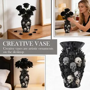 Gothic Vase Decorative Statue, Resin Skull Sculpture for Indoor Outdoor, Home Garden Decoration, Skull Planter, Rustic Farmhouse Style, Home Decor Accessory, Table Decor, Decorative Flower Vase