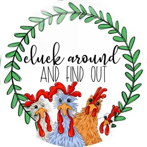 Chicken Door Hanger, Funny Door Hanger, DCO-01199-DH, 18" Round Wood Door Hanger