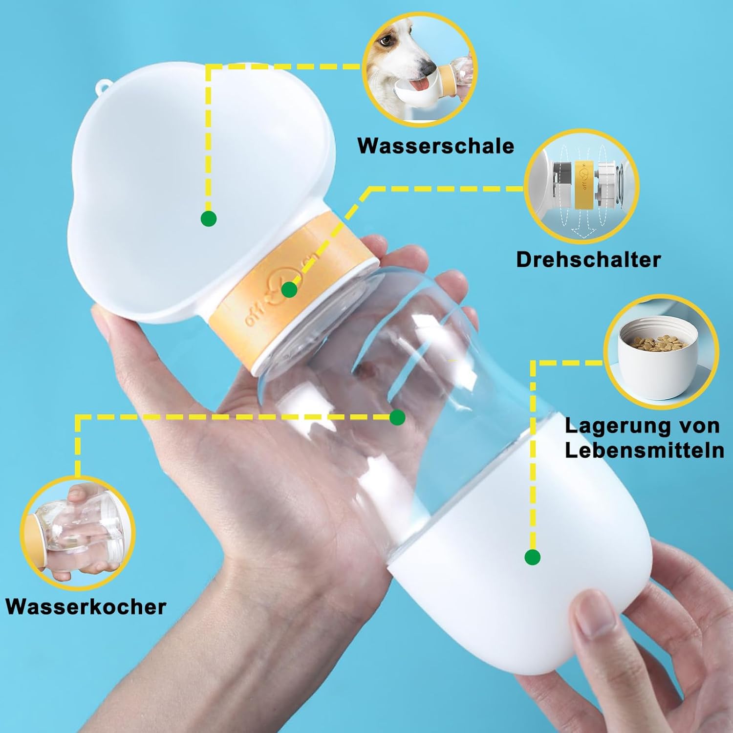 Portable Dog Water Bottle With Food Container Leak Proof Pet Water Dispenser Travel Puppy Bowl Dog Poop Bags For Outdoor Walking Hiking Camping All In One Pet Feeding Tool