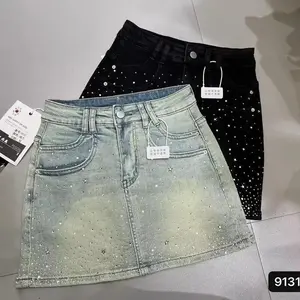 Starry Denim Skirt for Women Summer New Retro Slimming a-Line Sheath Denim Skirt