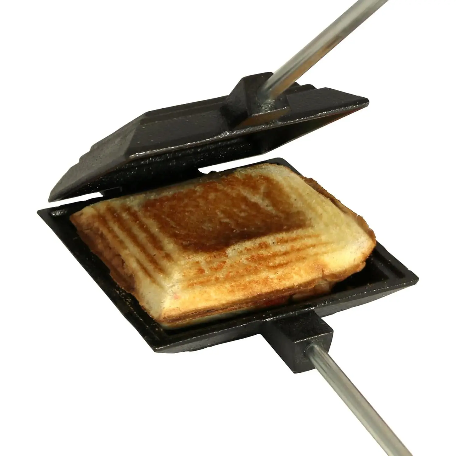 Coghlan's Cast Iron Camp Cooker - Pre-Seasoned Pie Iron Sandwich Maker with Heat-Resistant, Removable Handles, Easy-to-Clean for Toasted Pies, Grilled Sandwiches, and Meats, For Campfire Cooking