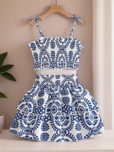 Girls' 2-Piece Set, Sleeveless Patterned Short Top with Multi-Layer Skirt, Fashionable Comfortable Style, Elegant Design, Skirts Sets, Girly