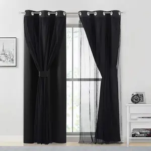French Romantic Double Layered Sheer Curtain, Full Light Blocking Finished Window Drapes, Fashionable Living Room Hole Curtains, Net Curtains