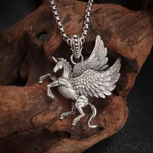 Mother's Day GiftRetro Pegasus Double Winged Unicorn Pendant Necklace, Greek Mythology Men's Jewelry