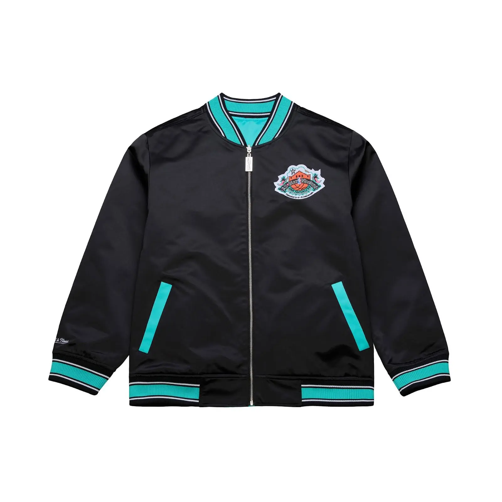 San Antonio Spurs Black & Teal 1996 NBA All-Star Game Reversible Satin Full-Zip Jacket Throwback Outerwear Vintage Fan Gear