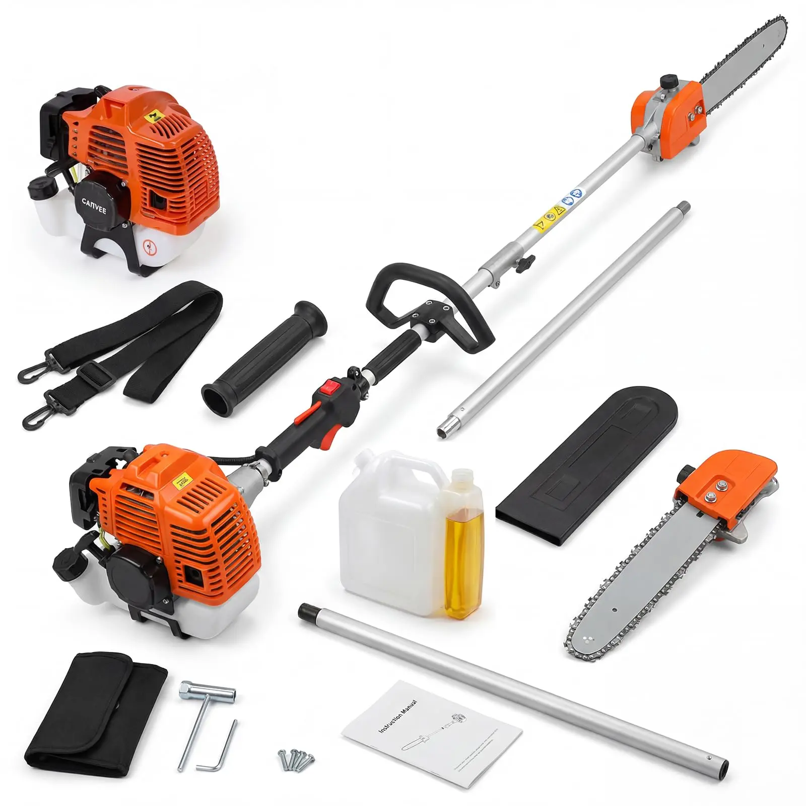 Garvee 52CC Gas Powered Pole Saws, 2-Stroke Gas Pole Saws for Tree Trimming with 12in Cutting Bar, with Extendable Pole to Height Reachable 9.5 ft Chainsaw Tree Trimmer