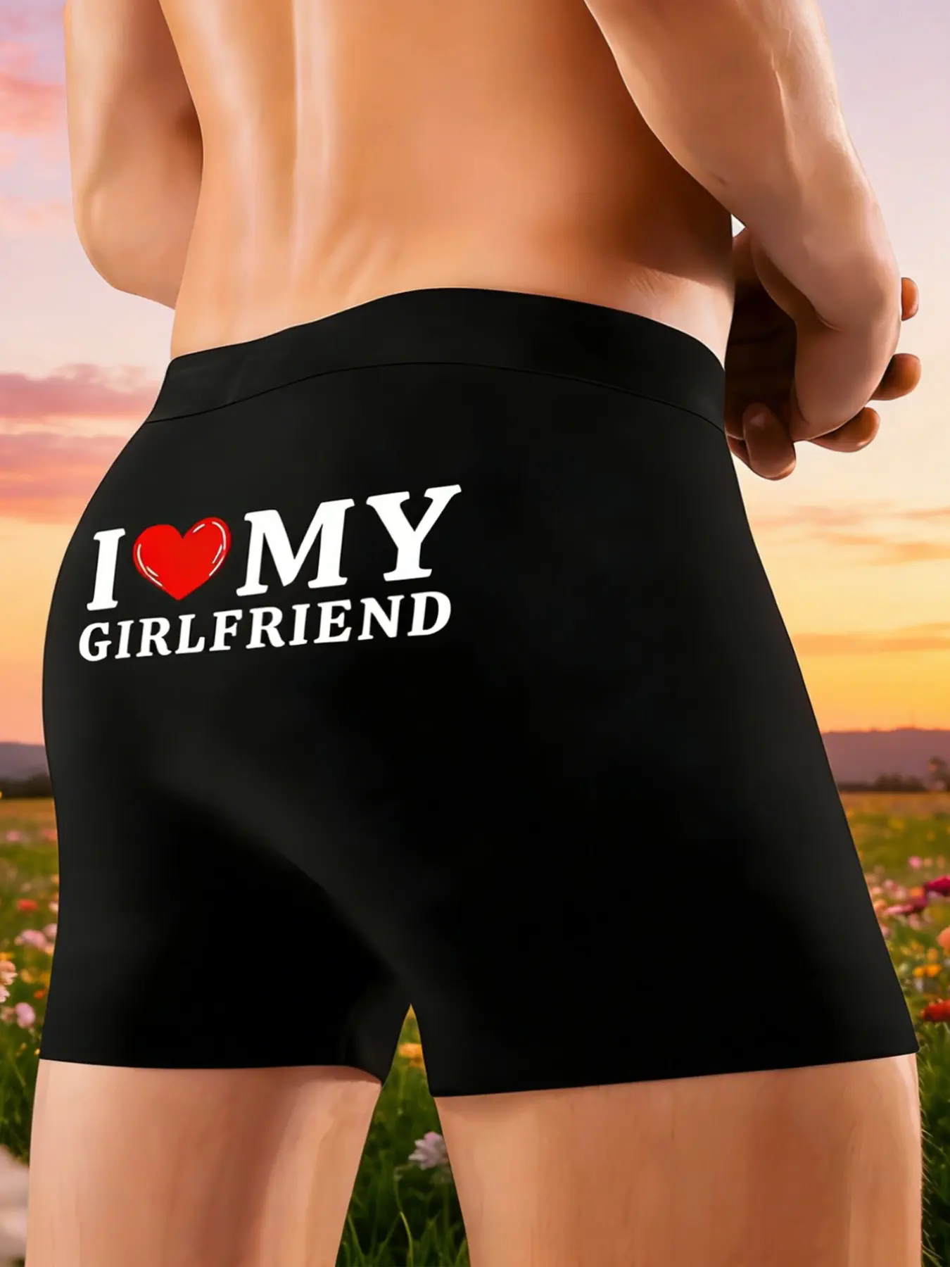Men's I Love My Girlfriend Heart Trunk Underwear, Heart Print Boxers, Creative Print, Comfortable Breathable, Long Sportswear, Romantic Gift for Boyfriend, Daily Wear Underwear, Fitted Underwear, Boxer Shorts Underwear, Boxer Trunks