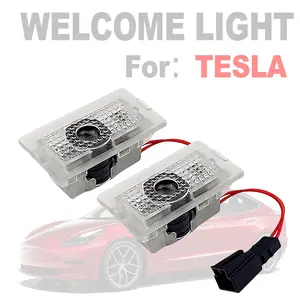 2Pc For Tesla Car Welcome Light Model 3 S Y X Model Door Pattern Illumination Floor Projection Light 3d Hd Ghost Light