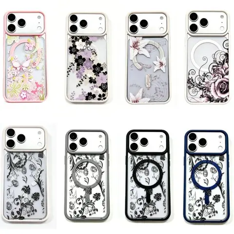 Magnetic MagSafe Vintage Floral & Music Notes Printing Phone Case - Pastel Cottagecore Tough TPU Cover with Magnetic Snap, Quick On/Off, Non-Slip, Wear-Resistant, Waterproof Protection for iPhone 11-17 Pro Max & Samsung S21-22 Devices