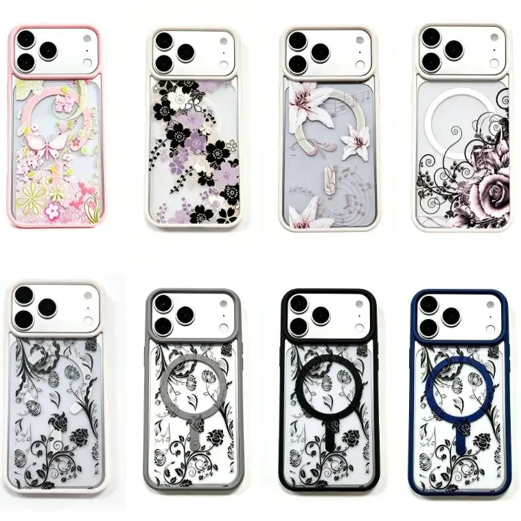 Magnetic MagSafe Vintage Floral & Music Notes Printing Phone Case - Pastel Cottagecore Tough TPU Cover with Magnetic Snap, Quick On/Off, Non-Slip, Wear-Resistant, Waterproof Protection for iPhone 11-17 Pro Max & Samsung S21-22 Devices