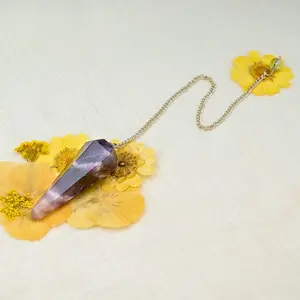 Down To Earth Amethyst Faceted Pendulum Crystal for Spiritual Healing & Energy Balancing with Chain - Purple Air Element Chakra Balancer