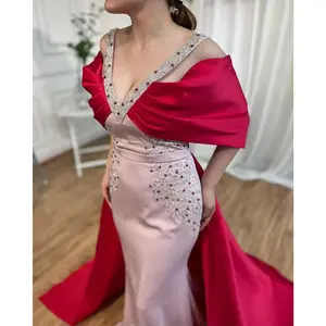 The Perfect Dubai Engagement Dress: Luxury Arabic Pink and Burgundy Mermaid Evening Dress with Cape (2025)