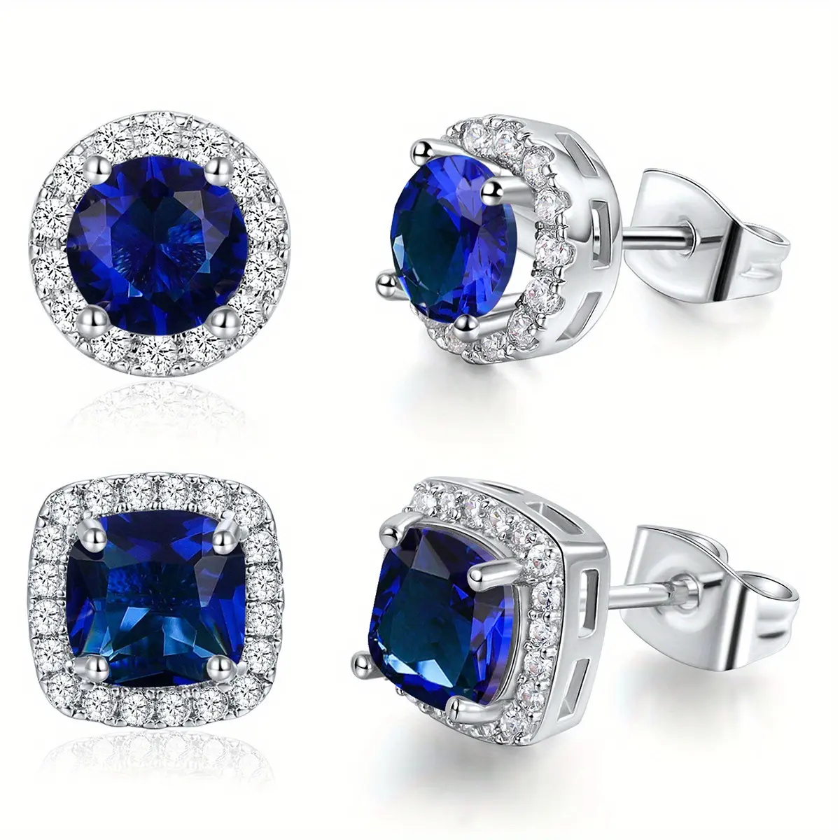 2 pair Earring Set VVS -cut round  for Men and Women.18K Gold Plated Features  and square gemstone earrings,These delicate, elegant and stylish accessories are forpierced ears.