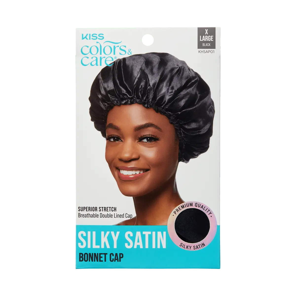 Kiss Colors & Care Silky Satin X-Large Bonnet Cap - Black | Extra-Large, Silk Bonnet, Sleep Bonnet, Hair Accessories