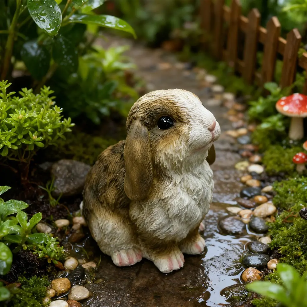 Bunny Decor Yard Outdoor Decorations, Easter Rabbit Figurines for Home & Garden, Cute Bunny Statues for Patio Lawn Balcony, Ideal Mother's Day & Housewarming Gift, Garden Decorative Sculptures, Resin Statue