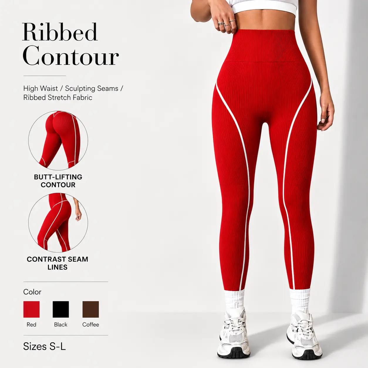 Women's Ribbed Knitting Seamless Stretchy Leggings - High Waist with Contrast Trim, Abdominal Compression, Butt Lifting - Stretch Activewear Workout Gear, Clothes for Women, Leggings Women, Running