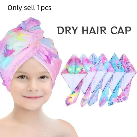 Girls' Microfiber Hair Drying Towel with Buckle, Soft Quick-Dry Bath Hat, Cartoon Pattern Absorbent Head Wrap for Women & Girls Bathroom Use