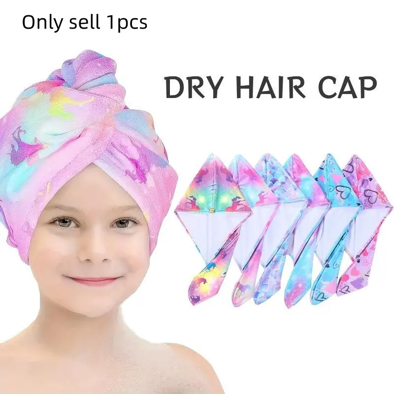 Girls' Microfiber Hair Drying Towel with Buckle, Soft Quick-Dry Bath Hat, Cartoon Pattern Absorbent Head Wrap for Women & Girls Bathroom Use