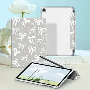 Gray bowknot pattern, with adjustable stand and pen slot, foldable anti-slip TPU protective case, suitable for Samsung, iPad mini, iPad Air, iPad Pro/iPad 10th generation, 11th generation, and other iPad series protective cases.