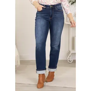 Judy Blue Dark Vintage Thermal Straight Jeans