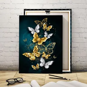 Butterfly Pattern Canvas Painting with Frame, 1 Count Modern Art Poster, Wall Art Decor for Home Living Room Bedroom Office, Ornaments